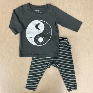 Mini Munster Yin Yang Shirt Pants Set Boys 6-12M In the Sky Stripes Halloween